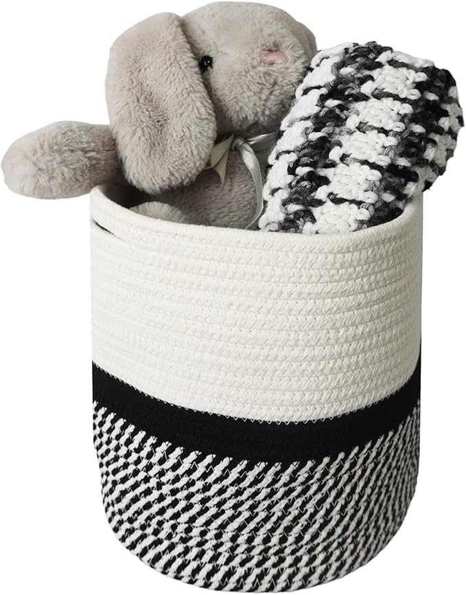 Decorative Baskets for Plants| 9- & 11-inch Pots for Indoor Plants | Floor Planter Pot Cover | Rope Plant Basket for Indoor (Medium 11" Round, Ivory/Black)