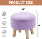 Wimarsbon Storage Ottoman, Modern Round Footrest with Soft Padded Seat, Teddy Velvet Footstool with Wood Legs, Accent Small Table or Plant Stand for Hallway, Living Room (Purple)