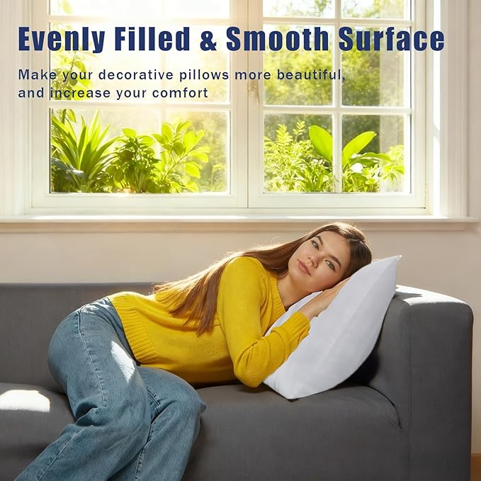 OKBA Set of 2 Throw Pillow Inserts, Hypoallergenic Soft & Firm Cushions with 100% Cotton Cover, 16x16 Pillows Filler for Side Sleepers, Sofa, Bed and Home Decor, Indoor Quality Hotel Pillows