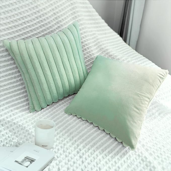 2 Pack 16x16 Pillow Cover Velvet Pillow Covers, Faux Fur Square Throw Pillow Covers for Living Room Decorations Throw Pillow Case, Throw Pillow Cover Cushion Cover for Sofa Bedroom Car, Sage Green