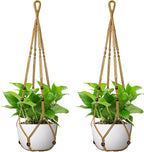 USLAI Macrame Plant Hanger Indoor Outdoor, Fits 4 to 15 Inch Pots, Strong Hanging Planter Holder, Boho Home Decor, 35 Inch, Brown, Set of 2 (POTS NOT Included)