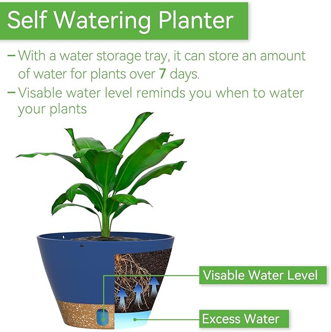 ZMTECH 2 Pack 8 Inch Hanging Planters for Indoor Plants, Modern Blue Hanging Planter with Visible Water Level Window & Removable Tray, Decorative Plant Hanger Indoor for Home Decor