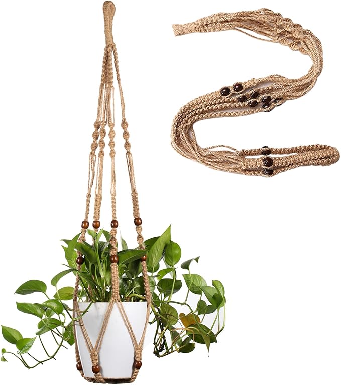 Macrame Plant Hanger Indoor Hanging Plant Holder Hanging Planter Basket with Beads No Tassels for Outdoor Boho Home Decor 35 Inch