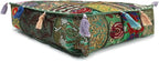 Mam Treasures Indian Bohemian Decorative Pillow Vintage Cushion Cover Patchwork Square Floor Pillow Cover Meditation Cushion Large Floor Pillow Indian Cushion (Dark Green, 18 X 18 X 5 Inch)