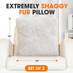 Cheer Collection Throw Pillows for Couch and Bed, Soft Shaggy Throw Pillows with Inserts Included, Cozy Long Hair Faux Fur Pillows - Set of 2-20" x 20" - White