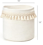 Mkono Macrame Decorative Cotton Rope Basket Boho Nursery Decor Cute Woven Tassel Closet Storage Bins Organizer for Baby Toys,Diaper, Blankets,Magazine,Potted Plants Cover,Living Room,Bedroom, 15"x14"