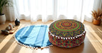 INDIAN CRAFT CASTLE ICC Floor Pillows & Cushion Covers Decorative Hippie Mandala Pouf Pillow Covers Seating Meditation Cushion Cover Large Boho Ottoman Case Pillowcase Couch New Blue, 24" Round