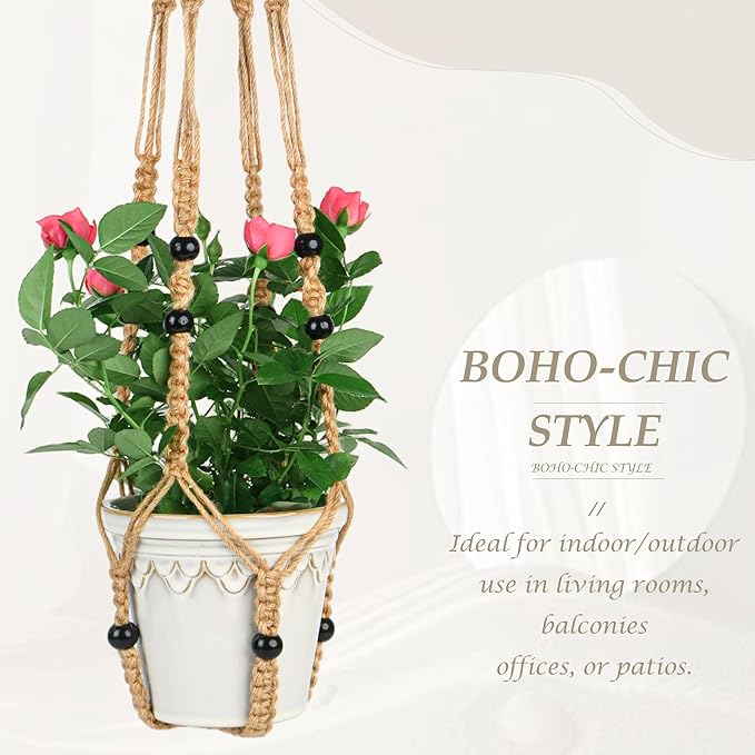 BB FUN HOUSE Plant Hanger Indoor Hanging Planter Basket with Wood Beads Decorative Flower Pot Holder No Tassels for Indoor Outdoor Boho Home Decor 35 Inch (POTS NOT Included)