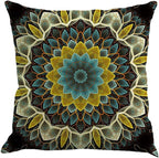 Jartinle Set of 4 Retro Floral Mandala Compass Medallion Bohemian Pillow Covers Boho Decor Hippie Throw Pillows Decorative for Sofa Couch 18 x 18