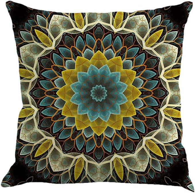 Jartinle Set of 4 Retro Floral Mandala Compass Medallion Bohemian Pillow Covers Boho Decor Hippie Throw Pillows Decorative for Sofa Couch 18 x 18