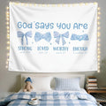 LIANGW Preppy Blue Bow Christian Tapestry, God Says You Are Inspirational Scripture Wall Art, Bible Bow Aesthetic for Girls Bedroom for Dorm Room, Based Blue Room Decor Aesthetic 50x60 inch