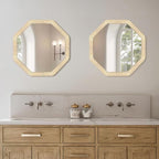 ULIKE Rattan Wicker Mirror for Wall,Boho Woven Bathroom 24 Inch Rustic Farmhouse Wall Decor with Handmade Rattan Frame, Boho Mirror for Nursery Bedroom Living Room Entryway