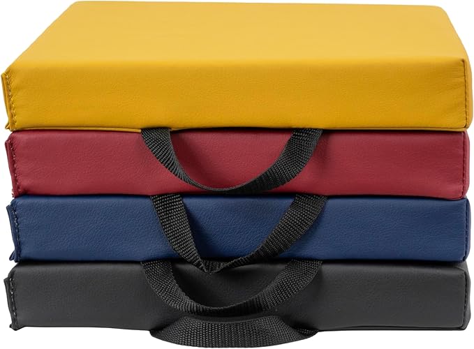 FDP SoftScape 12 inch Square Toddler Floor Cushions with Handles Flexible Seating for Daycare, Preschool, Playroom 1.5 inch Deluxe Foam (4-Piece) - Volcano