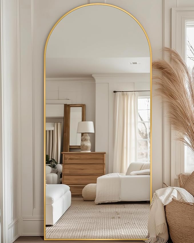 Antok 56" x15” Arched Full Length Floor Mirror, Gold Aluminum Frame, Free Standing/Wall Mount/Leaning for Bedroom, Living Room, Dressing Room
