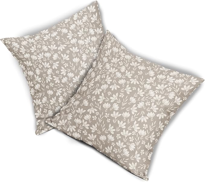 Tan Khaki Floral Pillow Covers 20x20 Set of 2 Vintage Rustic Old Style Cute Small Flower Cream Print Decorative Outdoor Pillowcases Farmhouse Throw Cushion Case Decor for Couch Sofa Bed