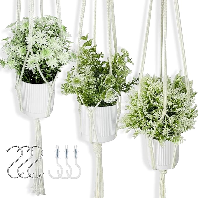 3 Pack Artificial Hanging Plants Indoor with Macrame Hangers – Fake Hanging Plants Set with Handmade Boho Plant Hangers & Hooks for Home, Kitchen, Office Décor