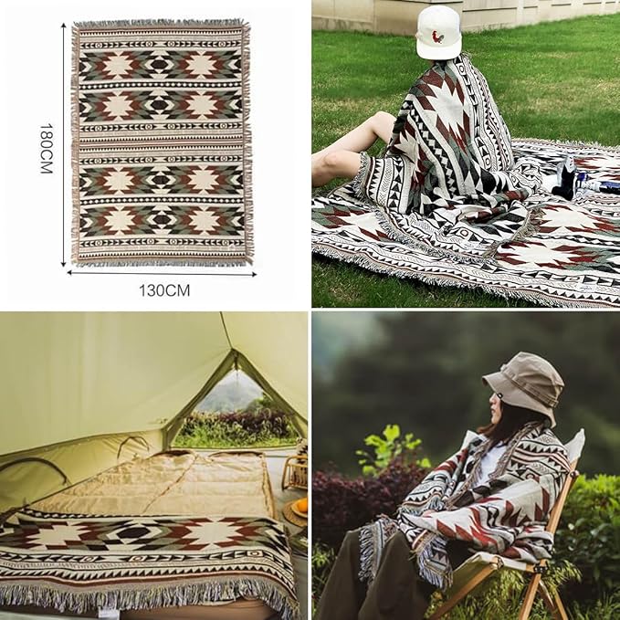 Hopstar Aztec Throw Blanket Navajo Indian Blankets and Throws Boho Western Decor Couch Cover Blanket for Bed Sofa Living Room Beach Travel 51"x71" (Geometry Thicken)