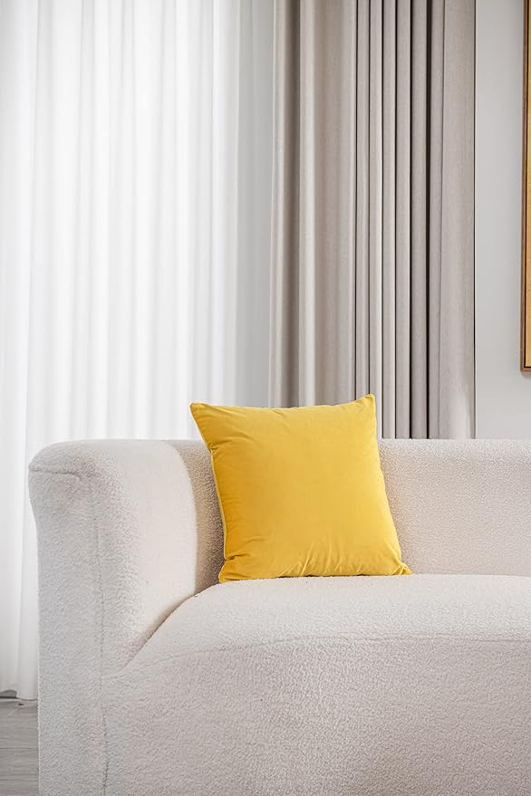 Throw Pillow Covers 22x22 Yellow: Pack of 2 Cozy Soft Velvet Square Modern Luxury Decorative Throw Pillow Cases for Sofa Couch Living Room Bed Home Decor
