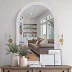 36x24 Inches Boho Arched Mirror for Wall Decor, Rustic Farmhouse Decorative Wooden Mirrors for Bathroom Over Sink, Living Room, Entryway, or Foyer