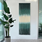 Macrame Wall Hanging Green Boho Handmade Ombre Wall Art Decor for Living Room Bedroom Fiber Art 15''W*39''L
