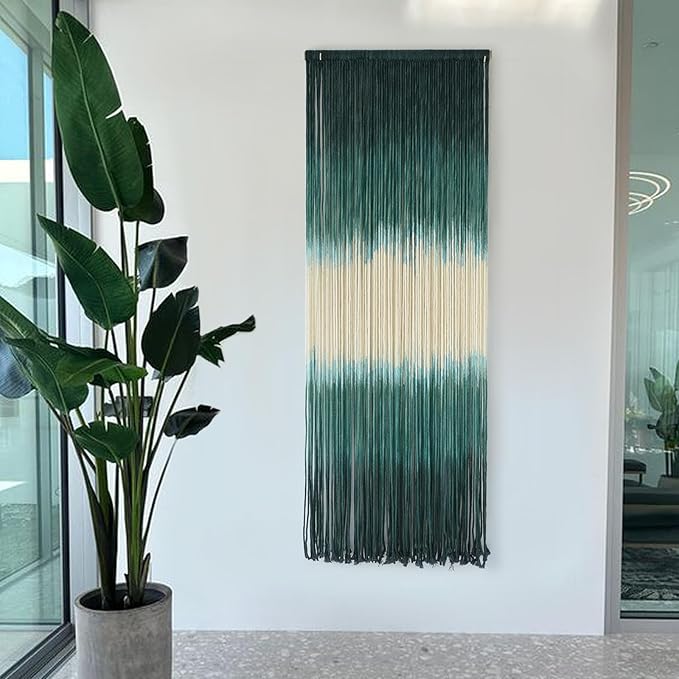 Macrame Wall Hanging Green Boho Handmade Ombre Wall Art Decor for Living Room Bedroom Fiber Art 15''W*39''L