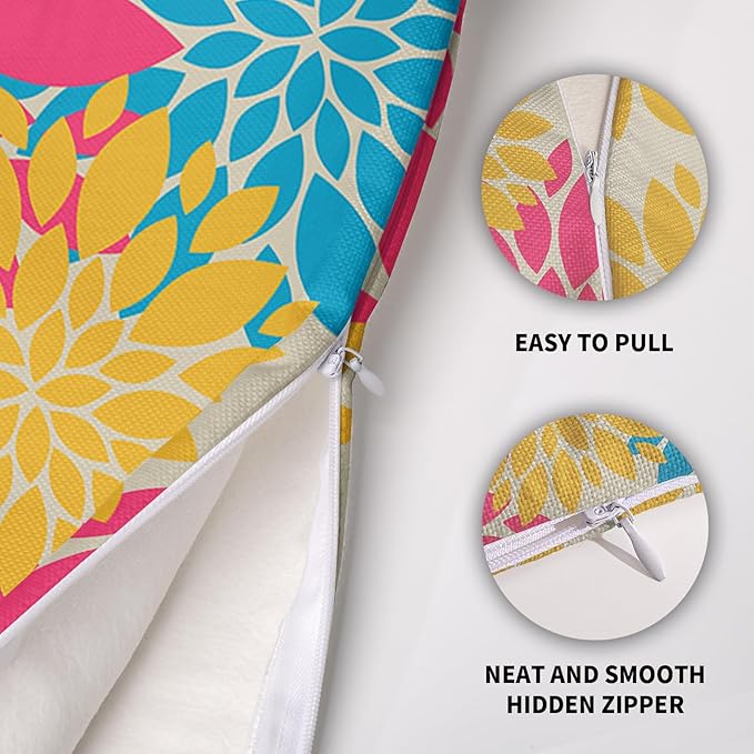 Hot Pink Blue Yellow Pillow Covers 24X24 Inch Set of 2, Modern Dahlia Floral Print Summer Decorative Throw Pillow Covers Outdoor Farmhouse Cushion Case for Home Couch Sofa Bed Decoration