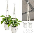 2 Pack Macrame Plant Hanger with Drop Ceiling Hooks, Hanging Planter with Wooden Bead, No Tassels for Indoor Outdoor Boho Office Classroom Decor, 35 Inches (Pots Not Included)