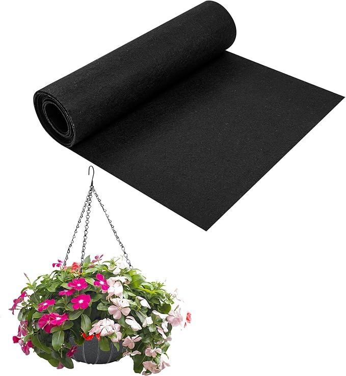 12x40 Inch Fabric Planter Liner Roll Non Woven Plant Felt Liner Roll Black Coco Liners Roll Alternative Coconut Basket Liner Roll Replacement Easy to Cut for Planter Hanging Flower Basket Window Box