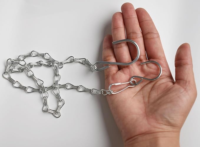 Chain for Hanging Plants,25 Inch Silver Hanging Chain Basket Kits with Hooks for Bird Feeder Plant Extender Porch Wind Chime (Silver, 25 Inch-4PCS)