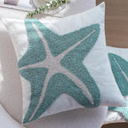 Tufted Starfish Throw Pillow Cover Set of 2, 18x18 Inch Beachy Coastal Decor Pillows for Couch Bed Sofa, Soft Canvas Decorative Pillow Covers with Ocean Theme Accent, Sea Star Tufting Pillowcases