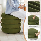Compact Round Ottoman, Plush Velvet Upholstery Storage Ottoman, Modern Tufted Circle Design with Removable Lid for Lounge, Dorm and Entryway,Olive Green