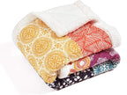Lush Decor Bohemian Stripe Sherpa Throw Blanket, 50" W x 60" L, Fuchsia & Orange - Bold Colorful Boho Stripe Design - Quilted Print - Soft Sherpa Blanket For Bed, Couch, Or Chair