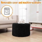 Fluffy Round Ottoman Pouf with All-in-One Foam Filling 20" x 14" Furry Ottoman Foot Rest Foot Stool for Living Room or Bedroom (Black)