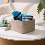 Small Organizing Baskets for Cubes Shelf, 9.7x9.7x7.1 Inch Rope Woven Storage Bins for Nursery Shelves Storage, Cute Toy Basket, Square 3 Packs Mixed Brown