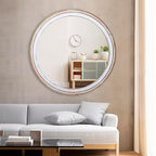 30" Farmhouse Wooden Round Mirrors for Wall Decor, Rustic Decorative Circle Mirror for Bathroom Over Sink, Entryway, Living Room, Vanity