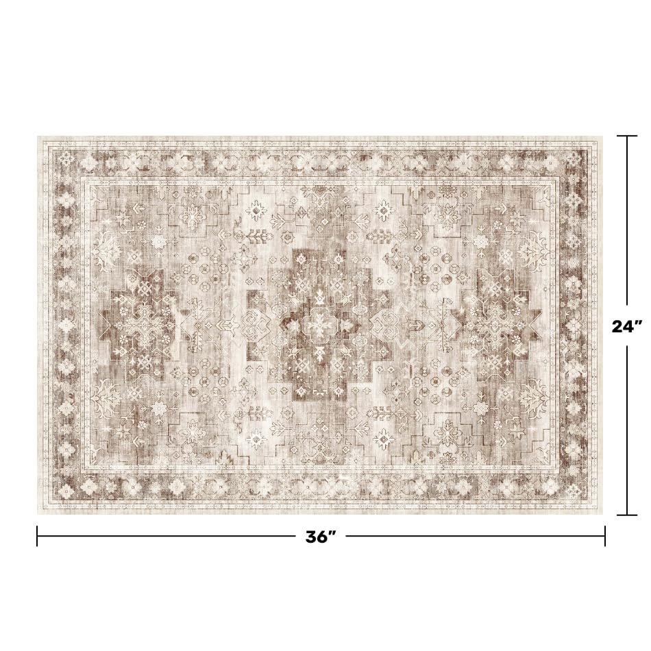 Boho Bathroom Rugs - Washable Non-Slip Soft Low Pile Area Rug for Entryway, Kitchen, and Indoor Spaces - Modern Farmhouse Design, Perfect for Boho Décor (2x3 Beige/Latte) - color: Latte / Beige, size: 2' x 3' (Rectangular)