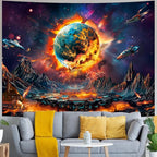 Generleo Planet Galaxy Space Tapestry Psychedelic Universe Nebula Tapestries Mysterious Mountain UFO Wall Decor Starry Sky Tapestry Wall Hanging for Bedroom
