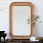 Micasso Handmade Rattan Mirror for Wall: 24"x36" Solid Wood Frame Bamboo Mirror - Distressed Finish Suit for Natural Style - Rustic Shabby Chic Wicker Mirrors for Farmhouse/Entryway for Nature Lovers