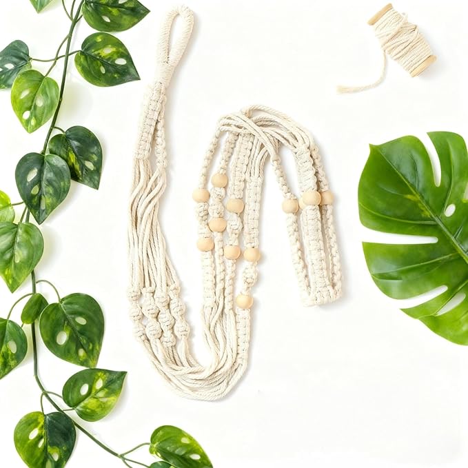 2 Pack Macrame Plant Hanger 36 Inch, Ivory Hanging Planter Holder with Wood Beads & No Tassels,Larg Hanging Baskets Indoor Outdoor Boho Home Decor for Flower Pots (2 Hooks Included)
