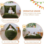 MAXYOYO 3 in 1 Kids Bean Bag Chair Bed, Child Floor Sofa for Gaming, Reading, Faux Fur Floor Mattress with High-Density Foam Filling for Living Room Bedroom