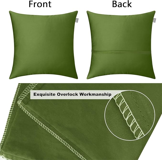 Thmyo 4-Pack 100% Cotton Comfortable Solid Decorative Throw Pillow Case, Square Cushion Cover Pillowcase Sublimation Blank Pillow Covers DIY Throw Pillowcase for Sofa(18x18 inch/ 45x45cm,Olive Green)
