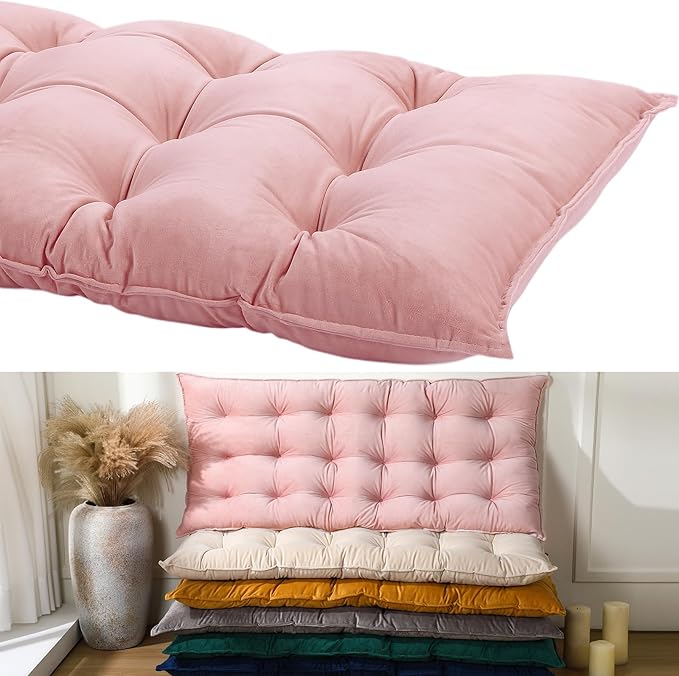 Bench Cushion for Indoor Furniture 40x20 in Velvet Thicken Indoor Window Seat Cushion, Piano Sofa, Entryway Storage, Bay Window Tufted Patio Porch Swing Bench Pad Memory Foam(Blush Powder)
