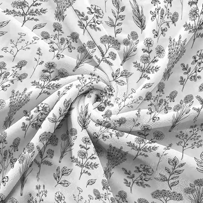 Floral Fuzzy Blanket Black Floral Throw Blanket, Botanical Flowers Blankets, Soft, Flannel, Warm, Boho Flowers Bed Blankets All Season for Couch Bedroom Living Room 60X70 Inch