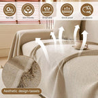 ROOMLIFE Boho Khaki Couch Covers for 3 Cushion Sofa, Couch Cover Sectional Sofa Cover for Dog, Washable Furniture Sofa Protector Cover Soft Blanket with Tassel for Living Room, 71''X134''