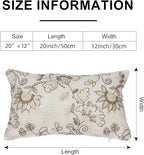 Floral Embroidered Lumbar Throw Pillow Cover 12x 20, Sequin Chinoiserie Flower Neutral Linen Pillow Cushion Cases, Farmhouse Decorative Pillows for Bed, Outdoor Couch White