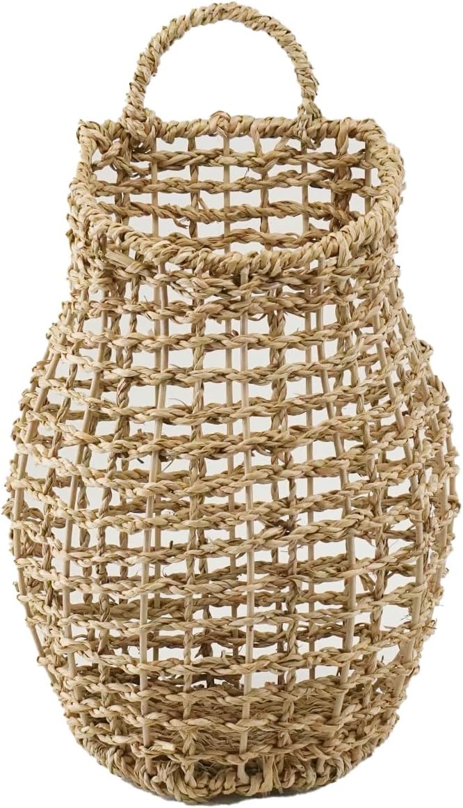 Seagrass Hanging Basket Wall Hanging Baskets Decorative Front Door Basket Decor for Flower Plants Boho 15" x 10" (Seagrass)
