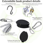 2026Upgraded 3Pcs Heavy Duty Retractable Plant Hanger, 44lbs Load, Auto Lock, Adjustable Hook for Hanging Plants, Bird Feeders, Wind Chimes, Garden Pots,Rust-Proof Stainless Steel,Black