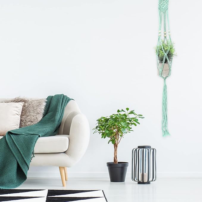 ABOOFAN Hanging Flower Pot Macrame Wall Pot for Plants Indoor Plant Hangers Indoor Macrame Woven Hanger Stands Stand Net Decor Hanging Basket Wooden Bohemia