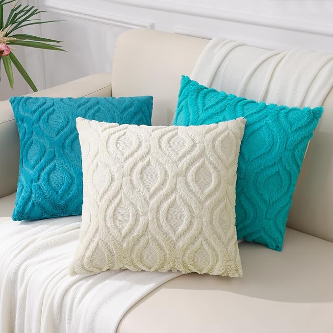 decorUhome Cozy Textured Euro Sham Throw Pillow Covers 22x22 Inch Set of 2, Soft Plush Faux Wool Teal Accent Couch Pillow Covers for Modern Farmhouse Sofa Bed Living Room