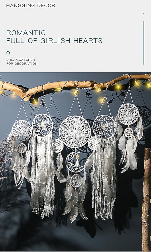 5 Pack Moon Phase Dreamcatcher Set Boho Wall Decor, Boho Macrame Wall Hanging Dream Catchers, for Home, Bedroom, Living Room, Witchy Gifts (Camel)